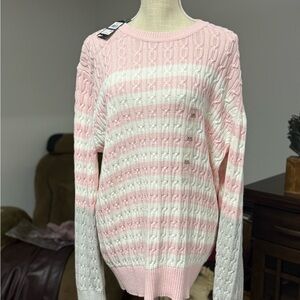 Tommy Hilfiger Pink and White Crew Neck Sweater Size XXL
